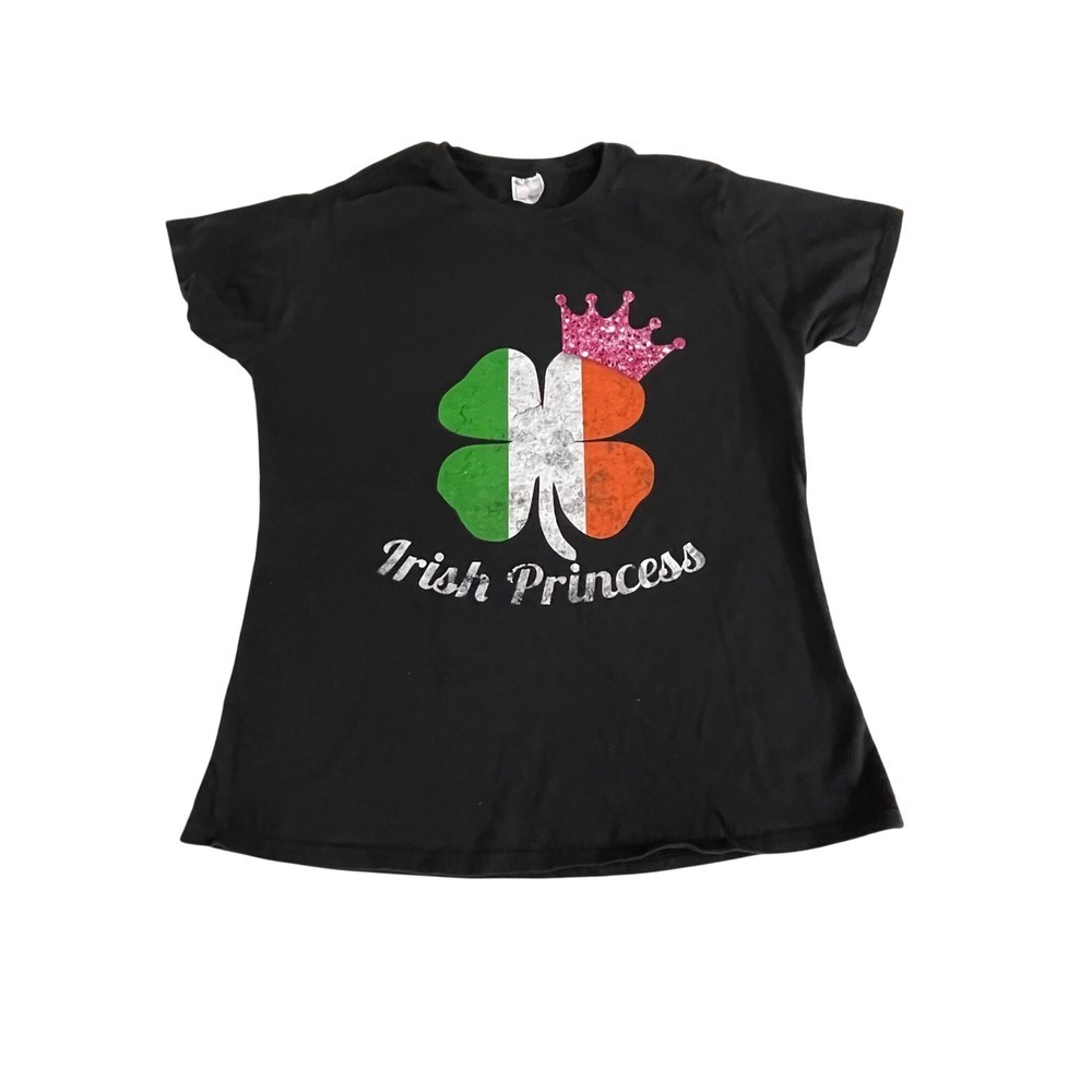 Irish Princess Shamrock Crown‎ T Shirt Women's Size L Black St Patricks Day